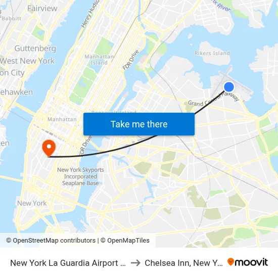New York La Guardia Airport LGA to Chelsea Inn, New York map
