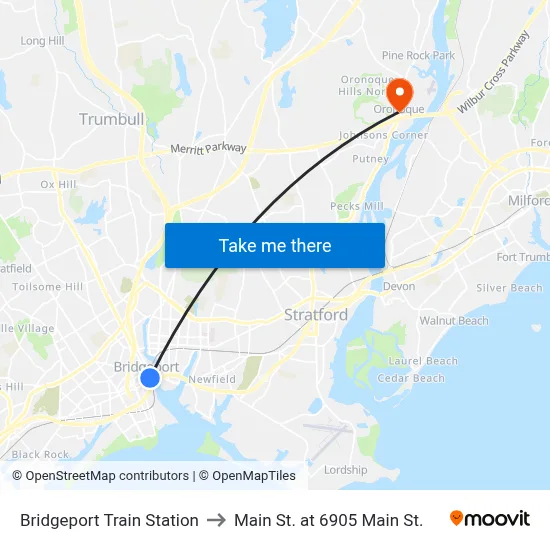 Bridgeport Train Station to Main St. at 6905 Main St. map