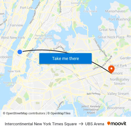 Intercontinental New York Times Square to UBS Arena map