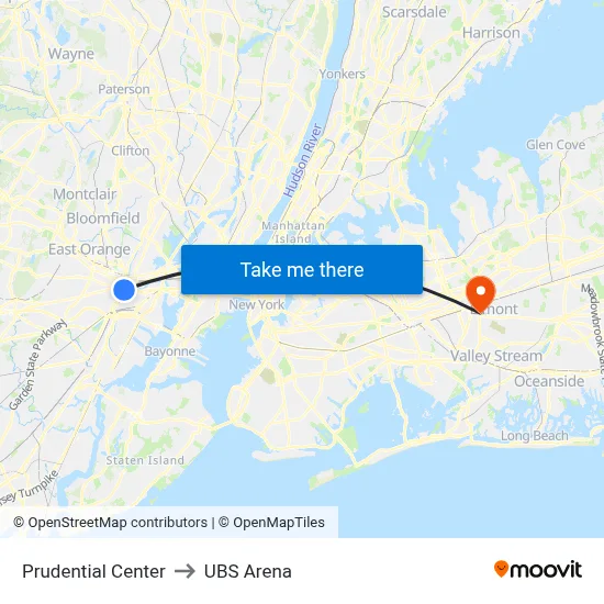 Prudential Center to UBS Arena map