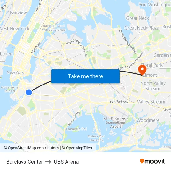 Barclays Center to UBS Arena map