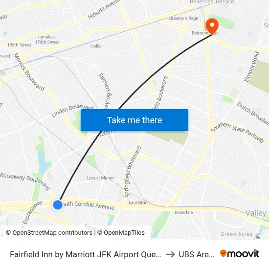 Fairfield Inn by Marriott JFK Airport Queens to UBS Arena map