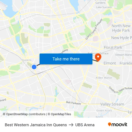 Best Western Jamaica Inn Queens to UBS Arena map
