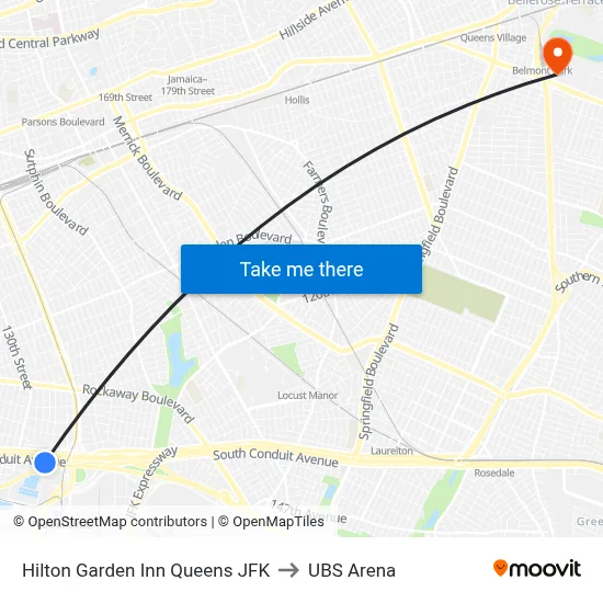Hilton Garden Inn Queens JFK to UBS Arena map