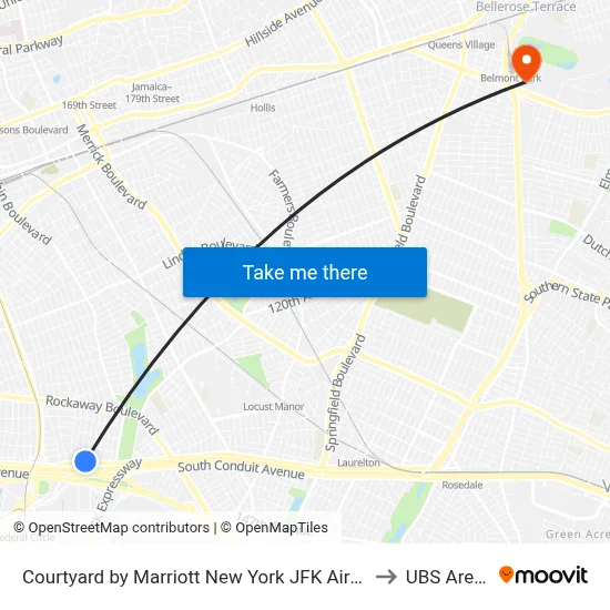 Courtyard by Marriott New York JFK Airport to UBS Arena map