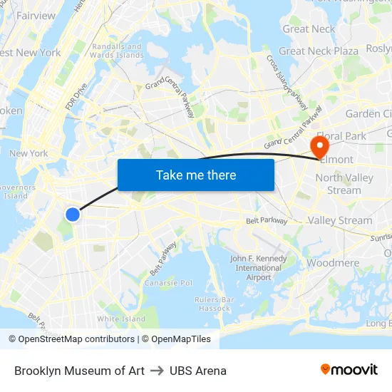 Brooklyn Museum of Art to UBS Arena map