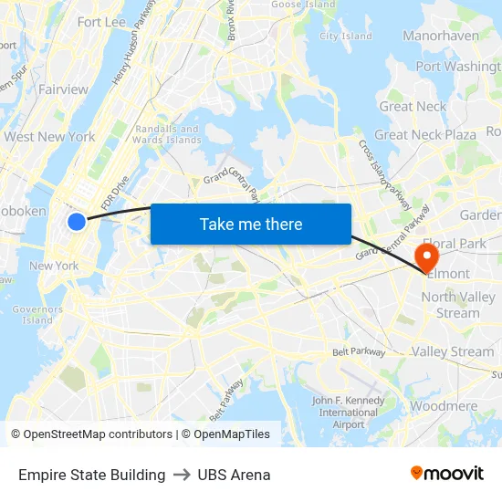 Empire State Building to UBS Arena map
