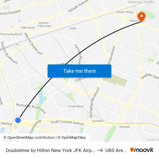 Doubletree by Hilton New York JFK Airport to UBS Arena map