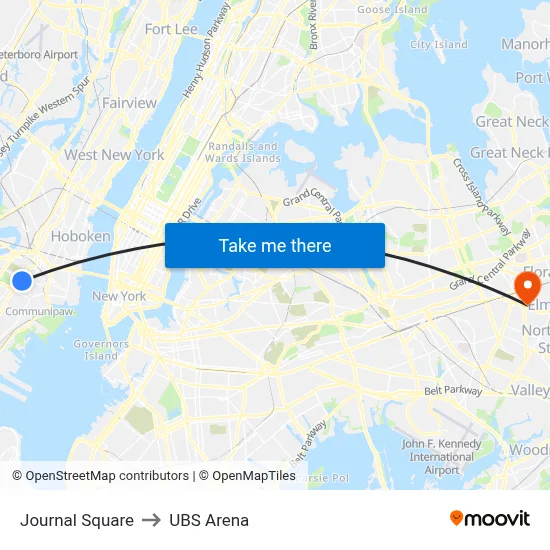 Journal Square to UBS Arena map