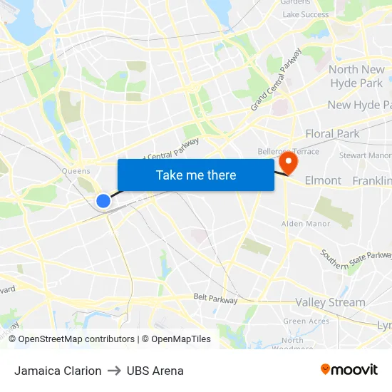 Jamaica Clarion to UBS Arena map