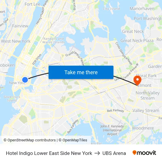 Hotel Indigo Lower East Side New York to UBS Arena map