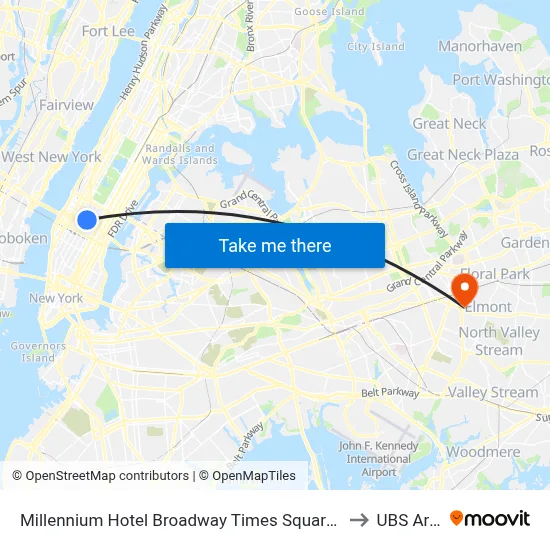 Millennium Hotel Broadway Times Square, New York to UBS Arena map