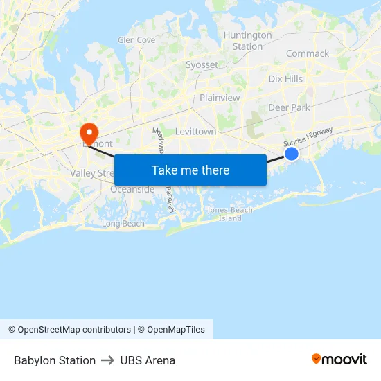 Babylon Station to UBS Arena map