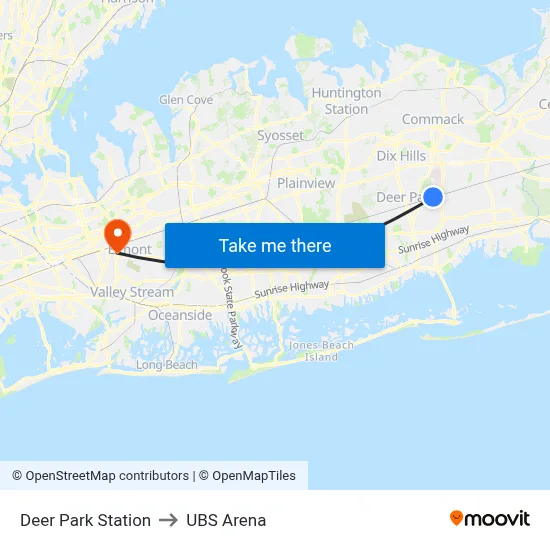 Deer Park Station to UBS Arena map
