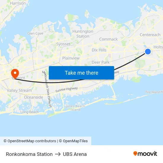 Ronkonkoma Station to UBS Arena map