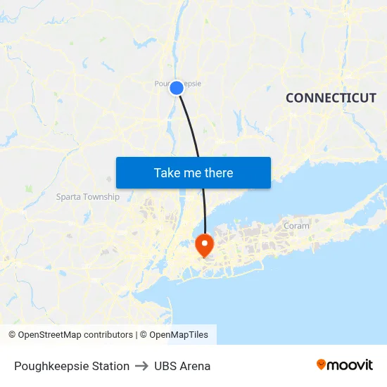 Poughkeepsie Station to UBS Arena map