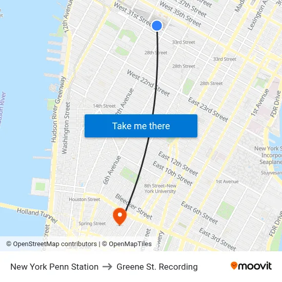 New York Penn Station to Greene St. Recording map
