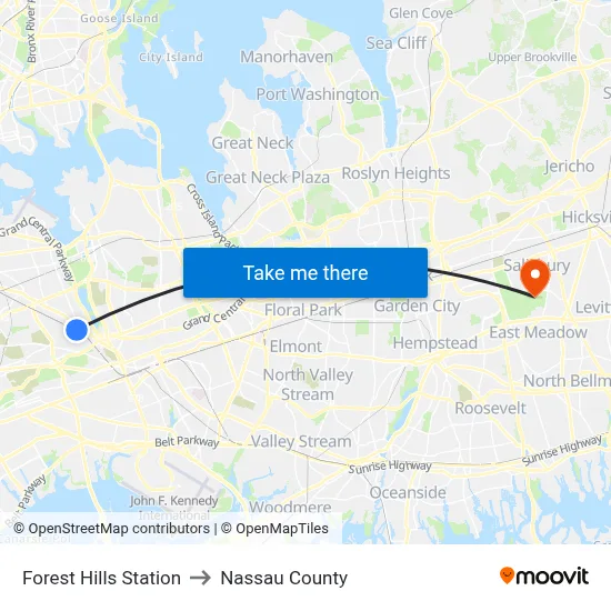 Forest Hills Station to Nassau County map