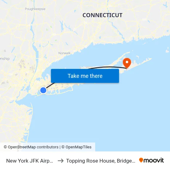 New York JFK Airport JFK to Topping Rose House, Bridgehampton map