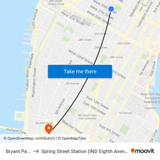 Bryant Park 7 to Spring Street Station (IND Eighth Avenue Line) map