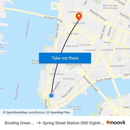 Bowling Green Station to Spring Street Station (IND Eighth Avenue Line) map