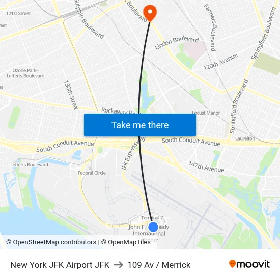 New York JFK Airport JFK to 109 Av / Merrick map
