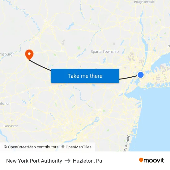 New York Port Authority to Hazleton, Pa map