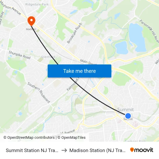 Summit Station NJ Transit to Madison Station (NJ Transit) map