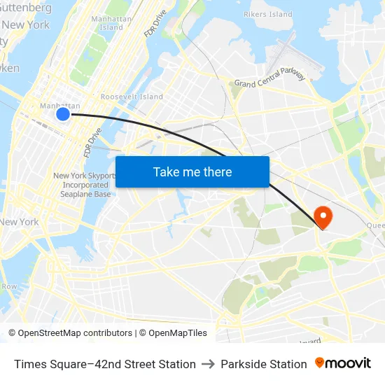 Times Square–42nd Street Station to Parkside Station map