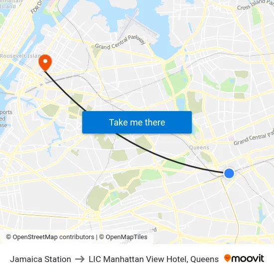 Jamaica Station to LIC Manhattan View Hotel, Queens map