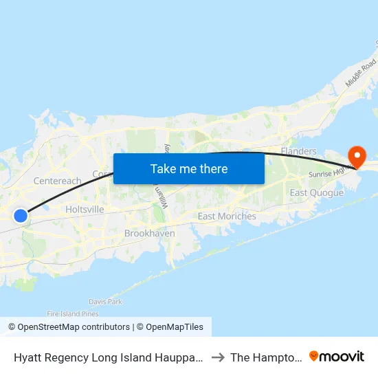 Hyatt Regency Long Island Hauppauge to The Hamptons map
