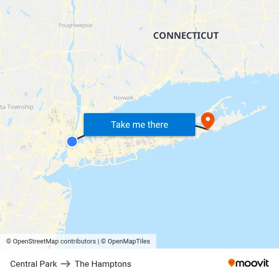 Central Park to The Hamptons map