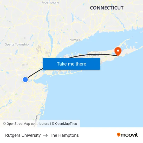 Rutgers University to The Hamptons map