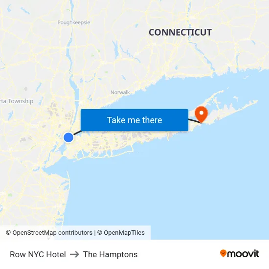 Row NYC Hotel to The Hamptons map