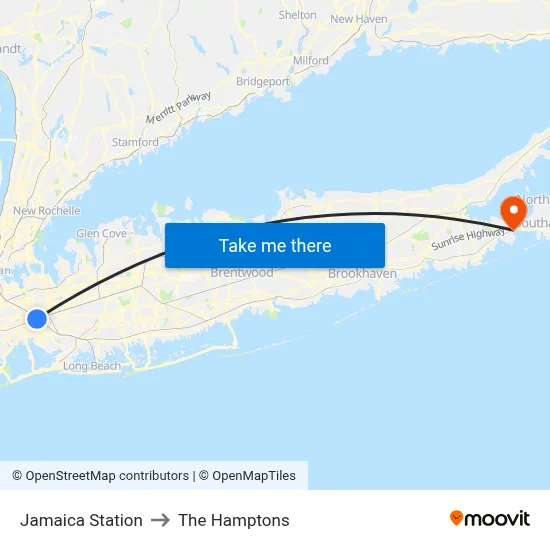 Jamaica Station to The Hamptons map