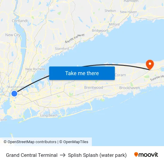 Grand Central Terminal to Splish Splash (water park) map