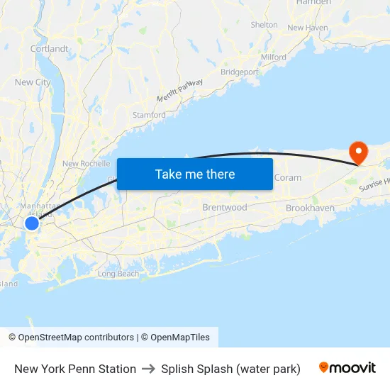New York Penn Station to Splish Splash (water park) map