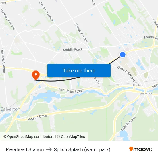 Riverhead Station to Splish Splash (water park) map