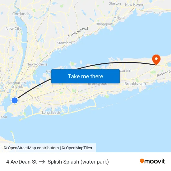 4 Av/Dean St to Splish Splash (water park) map