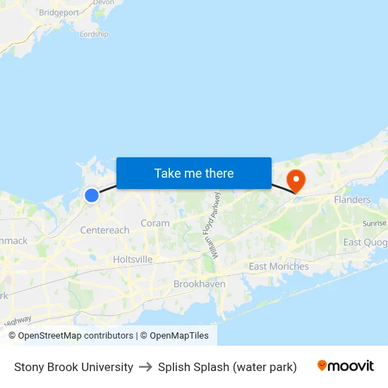 Stony Brook University to Splish Splash (water park) map