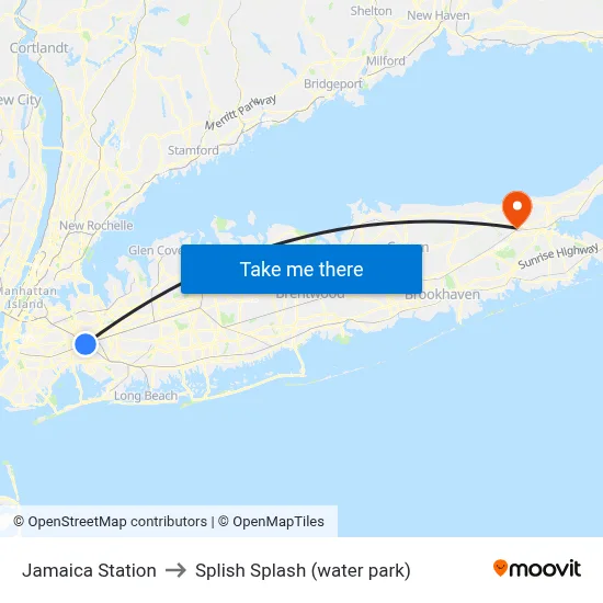 Jamaica Station to Splish Splash (water park) map