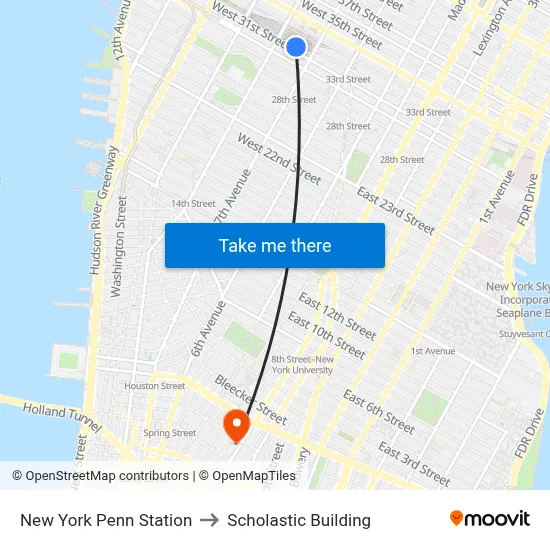 New York Penn Station to Scholastic Building map