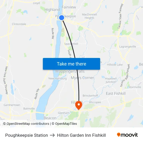 Poughkeepsie Station to Hilton Garden Inn Fishkill map