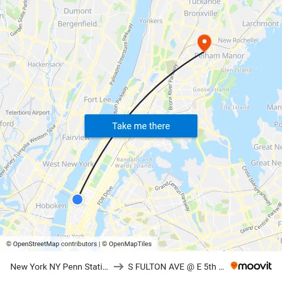 New York NY Penn Station to S FULTON AVE @ E 5th ST map