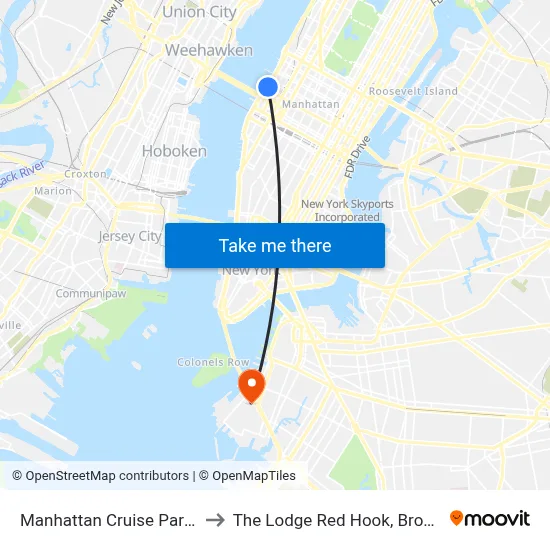 Manhattan Cruise Parking to The Lodge Red Hook, Brooklyn map