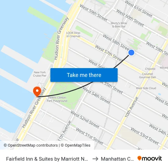Fairfield Inn & Suites by Marriott New York Manhattan/Central Park to Manhattan Cruise Terminal map