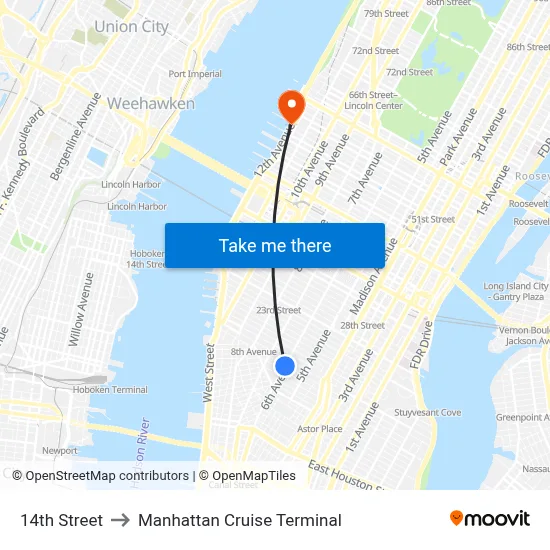 14th Street to Manhattan Cruise Terminal map