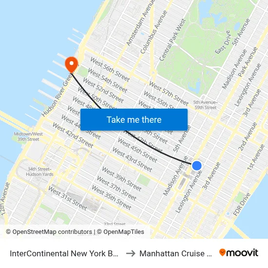 InterContinental New York Barclay Hotel to Manhattan Cruise Terminal map