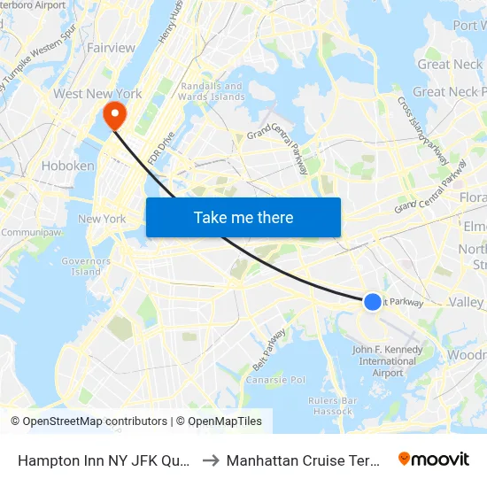 Hampton Inn NY JFK Queens to Manhattan Cruise Terminal map