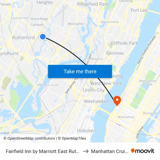 Fairfield Inn by Marriott East Rutherford Meadowlands to Manhattan Cruise Terminal map
